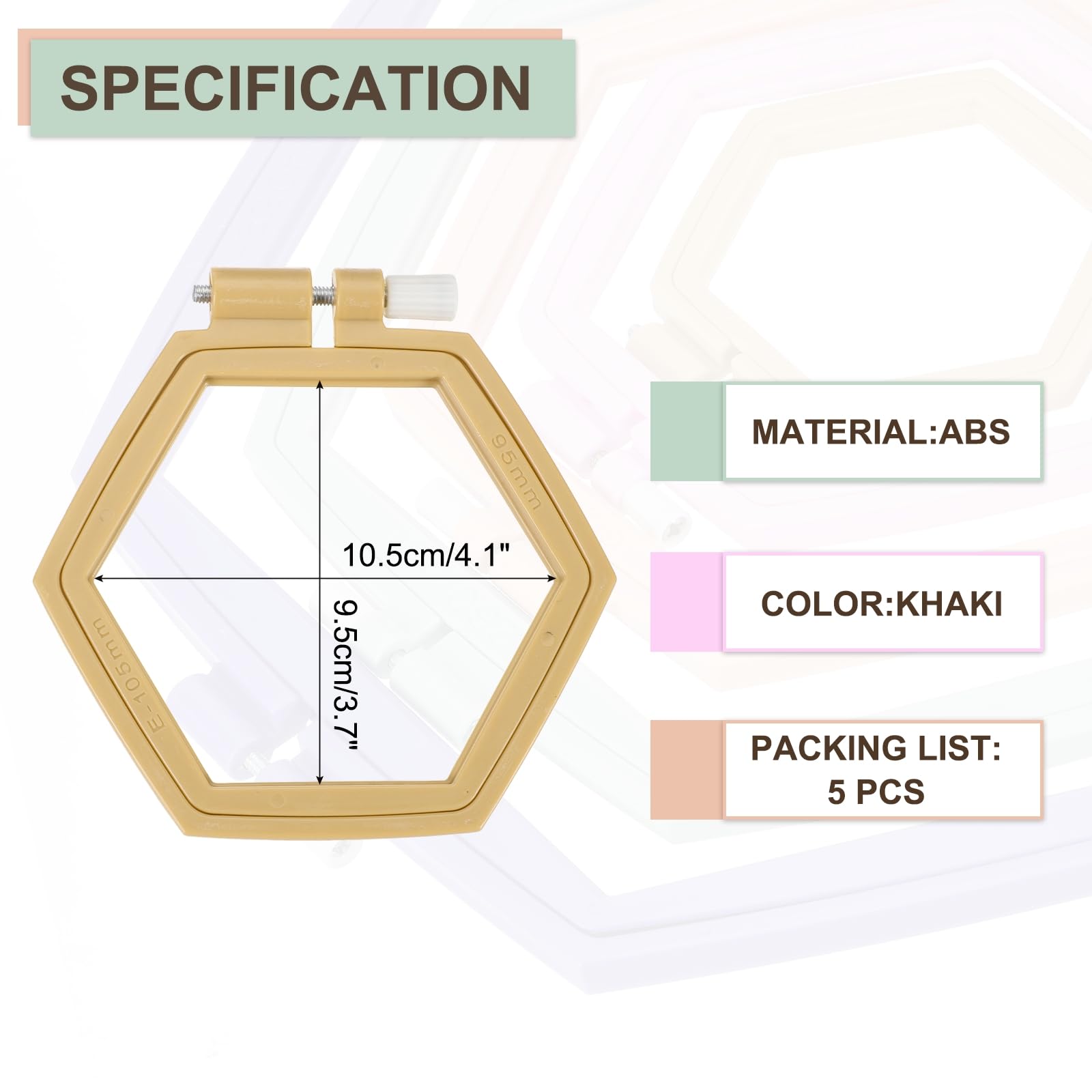 PATIKIL 5 Pieces 4.1" x 3.7" Hexagonal Embroidery Hoops - Image 2