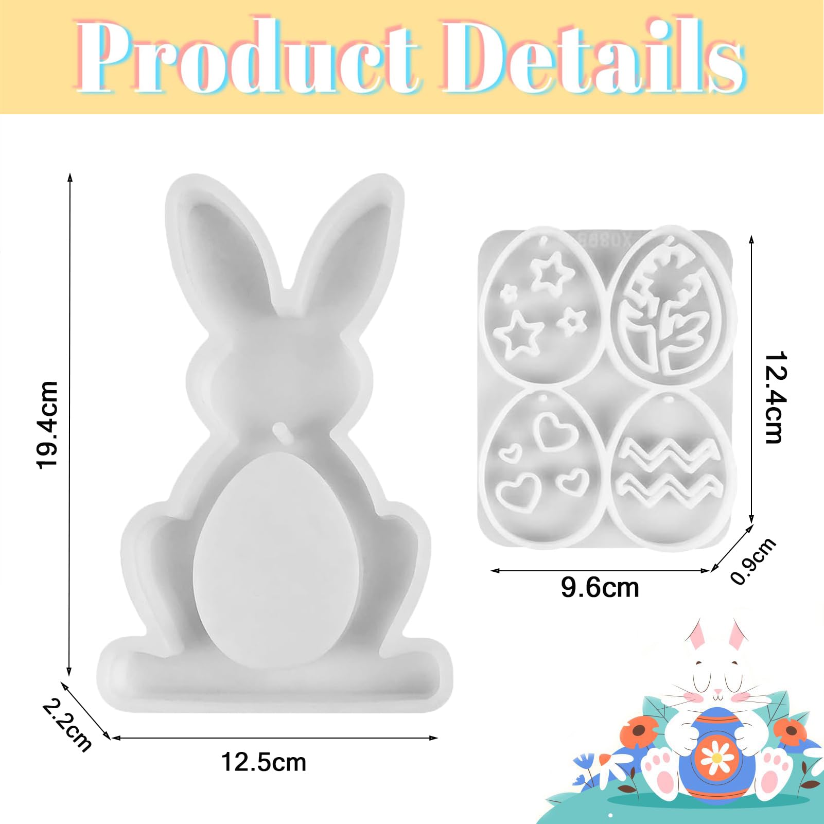 2 stampi in silicone per pasqua, coniglietto in silicone, per Pasqua, primavera, colata in silicone, per versare il coniglio pasquale