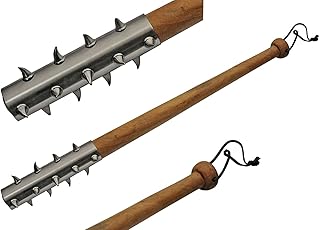 SZCO Supplies 28” Wood Handle Club Style Medieval Curved Spike Mace with Leather Lanyard, Brown, (200613)