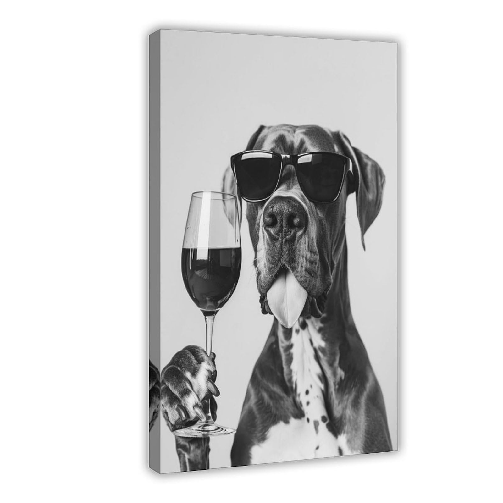 Wjwart Great Dane Holding Wine Canvas Poster Bedroom Decor Landscape Decor Gift 16X24inch(40X60cm)