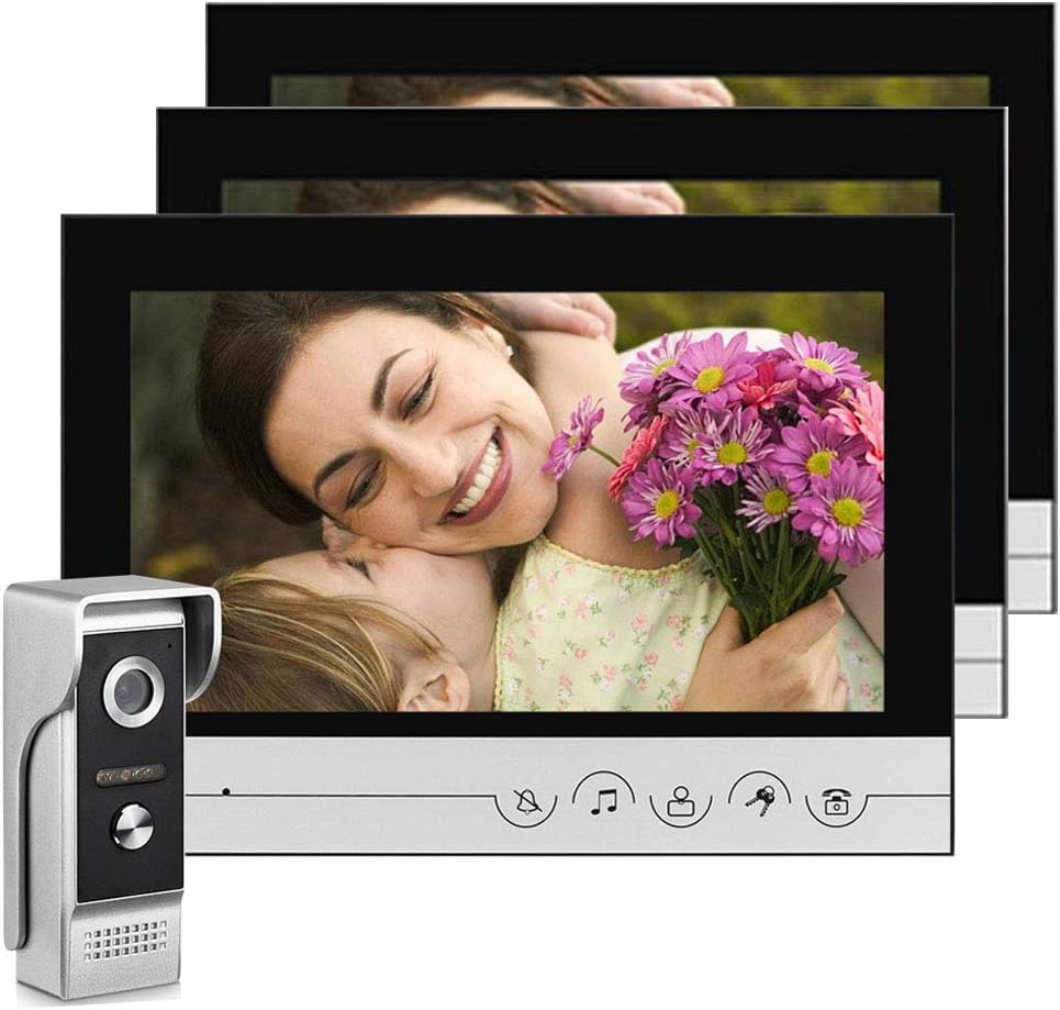 Video Doorbell Intercom System Wired Video Phone with 9 inchs Touch Screen Doorbell Camera Doorbell Kit for Home Security System Office Villa 1 camera 3 monitor