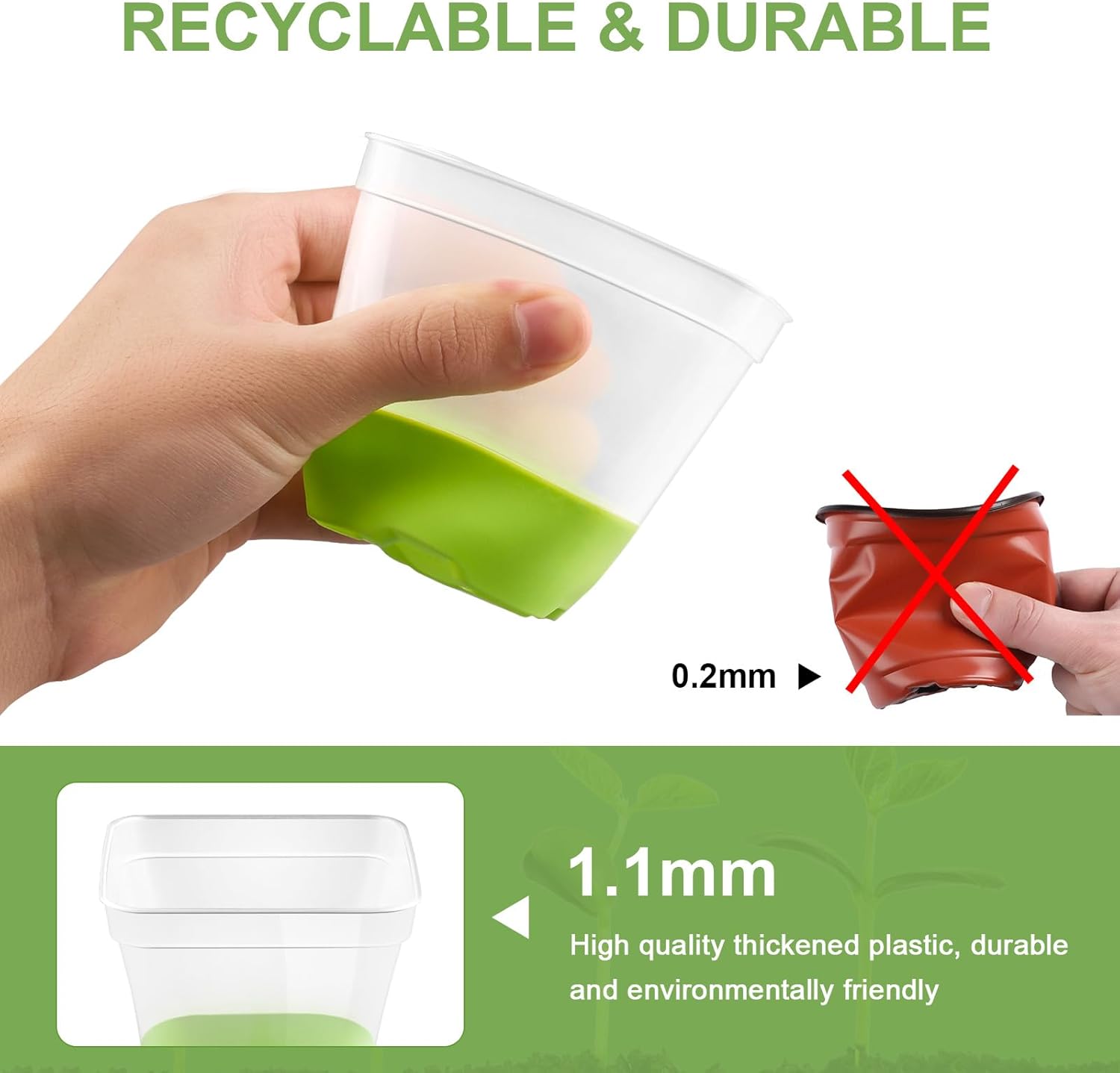 24 Pack 3 Inch Square Plastic Nursery Pots, Clear Plant Pot with Soft Silicone Base for Easy Transplant, Flower Pots with Drainage Holes, Reusable Seedling Pots - Image 4