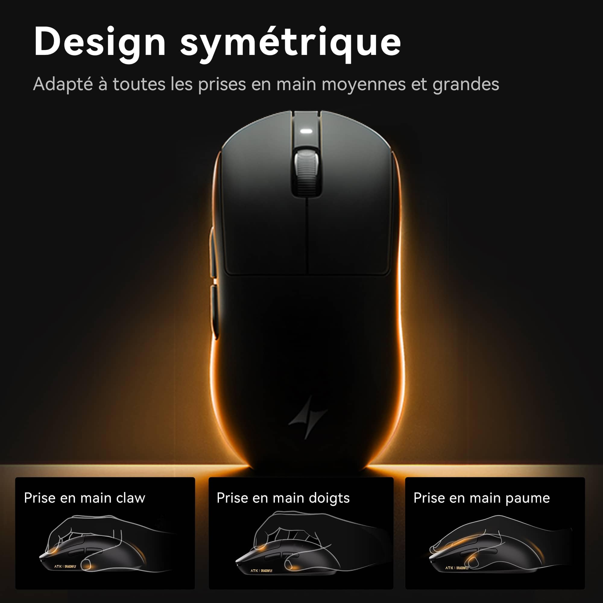 ATK Dragonfly A9 Series Souris de jeu sans fil, légère, 53–57 g, capteur PAW3950 Ultra / PAW3395, jusqu'à 42 000 DPI, polling 8K, revêtement glacé, connectivité trimode (A9 Plus, blanc)