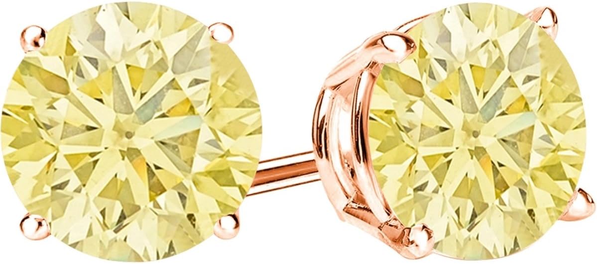 Houston Diamond District 1/2-2.5 Carat Total Weight Yellow Diamond Stud Earrings 4 Prong Push Back