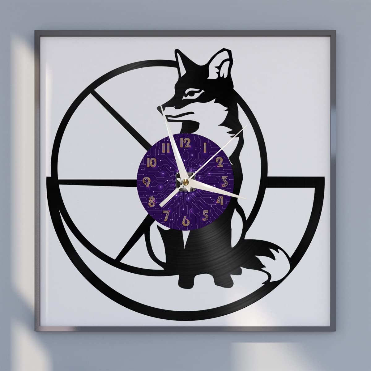 Horloge murale en vinyle Fox VCSFR silencieuse pour salon et cuisine