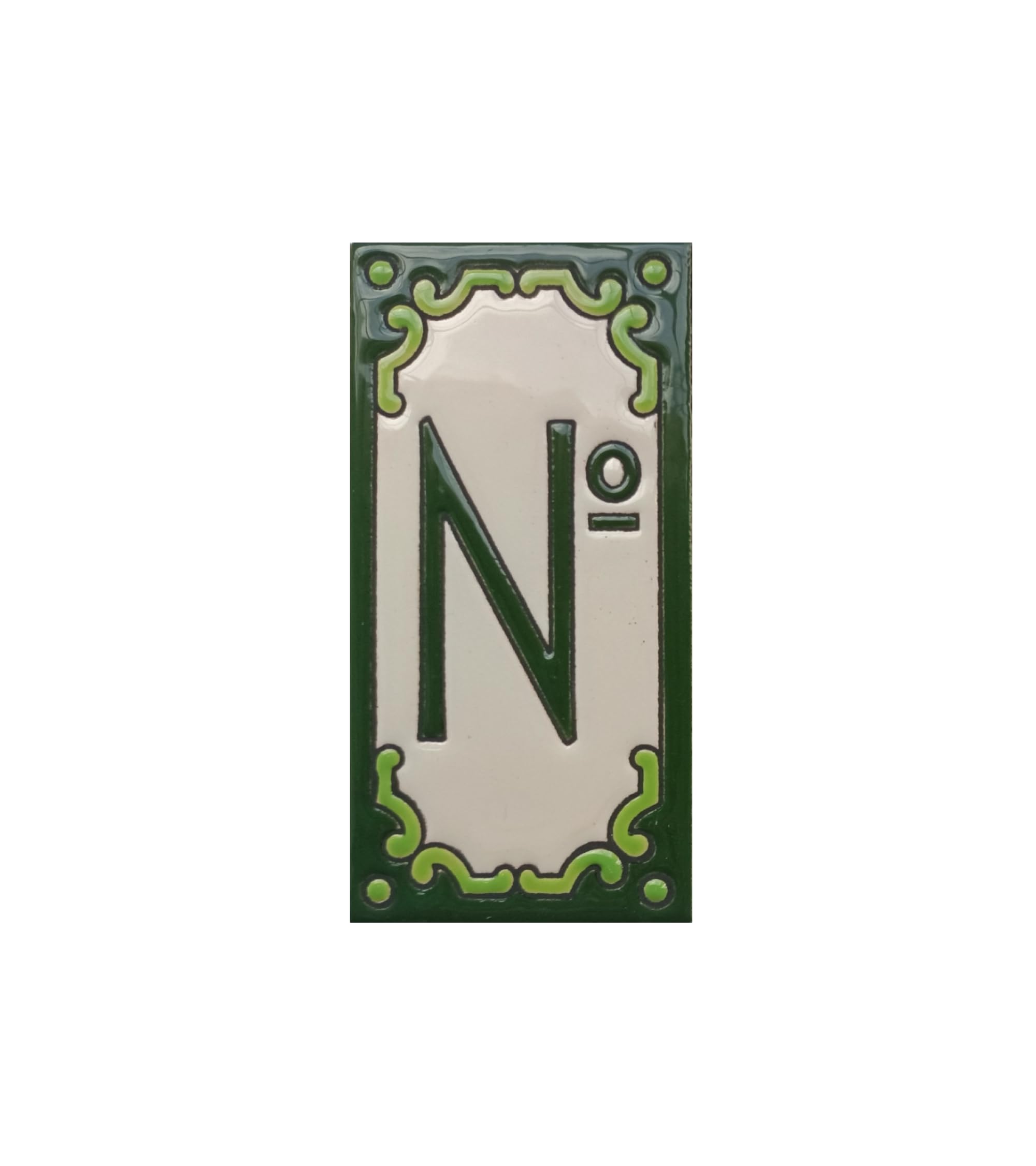 Hand-Painted Jacho Green Number Tiles Option of Metal Filigree Frames - 11 x 5.5 cm (No Sign)