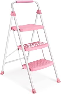 Soctone 3 Step Ladder, Folding Step Stool with Handle, Wide Anti-Slip Pedal, Lightweight, Multi-Use for Household and Offi...