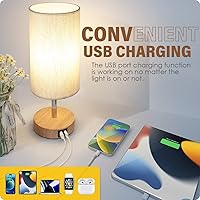 Vista 3 de Yarra-Decor Lámparas de noche con puerto USB, lámpara de mesa con control táctil para dormitorio, de madera, de 3 vías, regulable, juego de 2