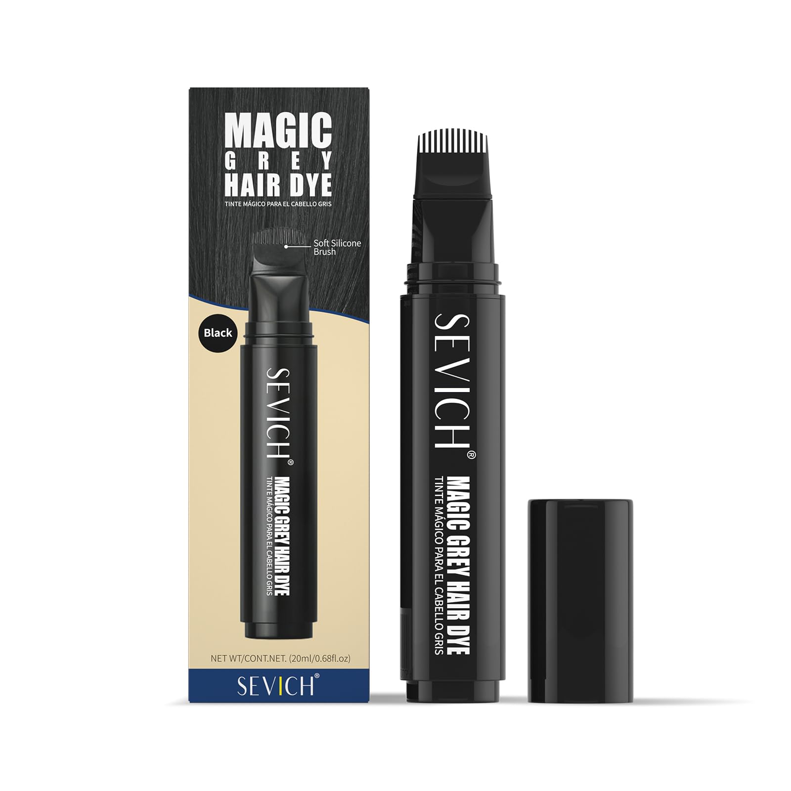 Sevich Root Cover Up Stick – Sofortige Grauhaarabdeckung, Ansatz-Ausbesserungshaarfarbe, natürlicher Concealer für Haaransatz, Wurzeln und Seiten, einfache Anwendung, Schwarz (Schwarz01 20ml)