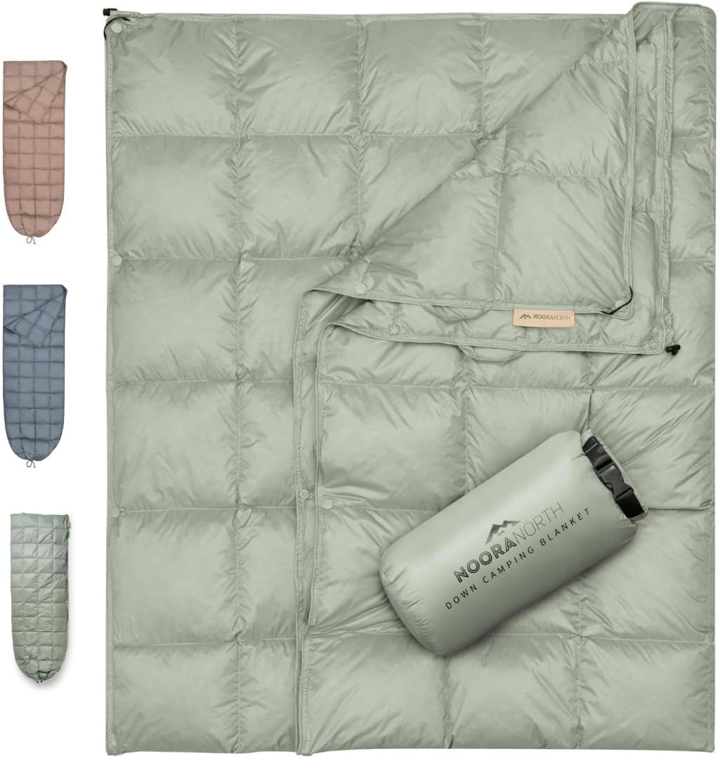 Down Camping Blanket with Footbox – Packable Warm Puffy Lightweight Camp Quilt – Water Resistant for Backpacking Hiking Travel – Compact Outdoor Throw Sleeping Blanket with Bag – 52×77