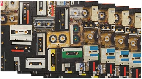 Moslion Juego de 4 manteles individuales de 12 x 18 pulgadas con diseño vintage de cassette, manteles individuales de algodón y lino para comedor,