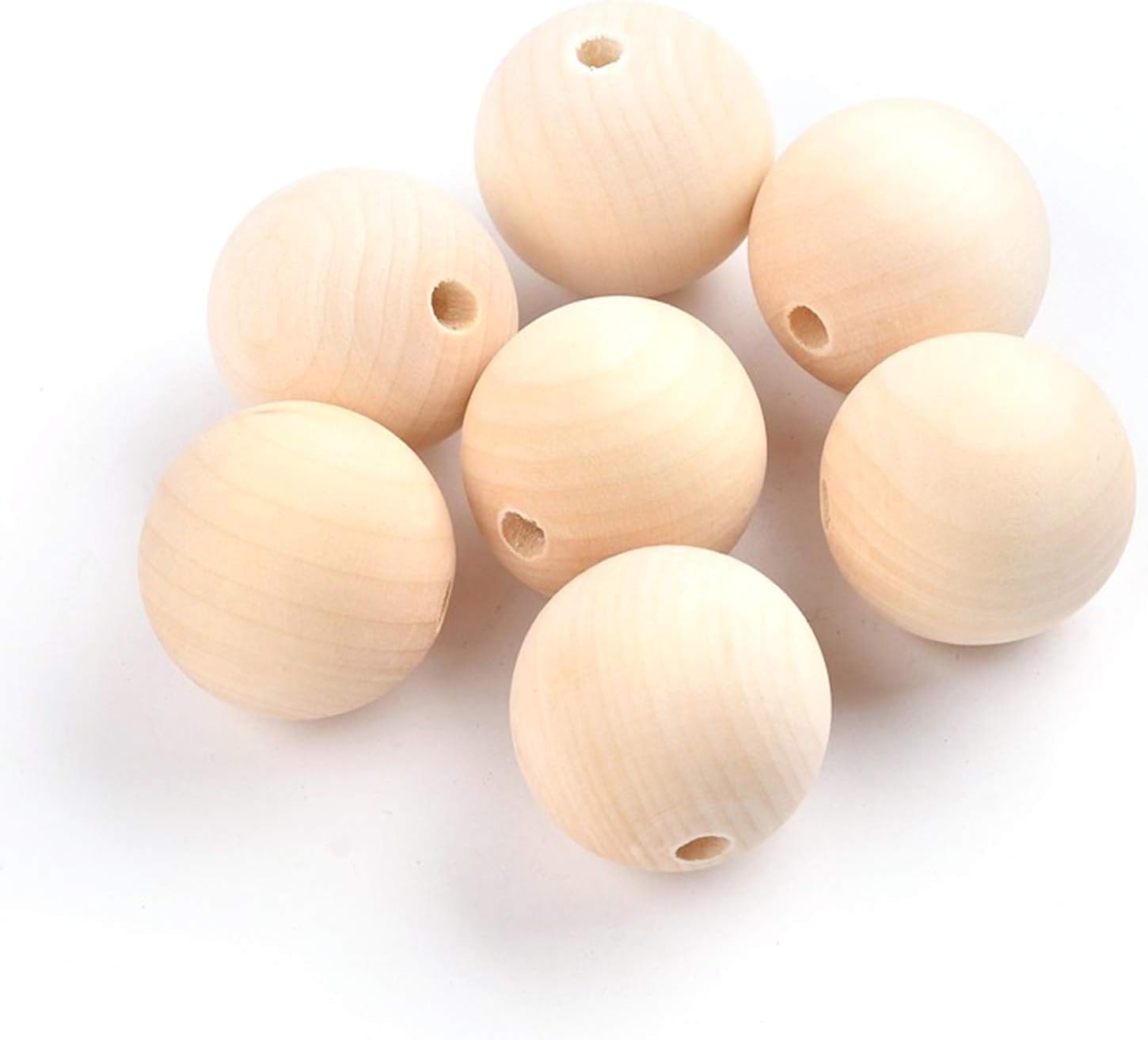 100pcs Natural Round Wood Beads 34-35mm Unfinished Wooden Loose Spacer Beads for Craft DIY Jewelry Making, Hole: 7mm