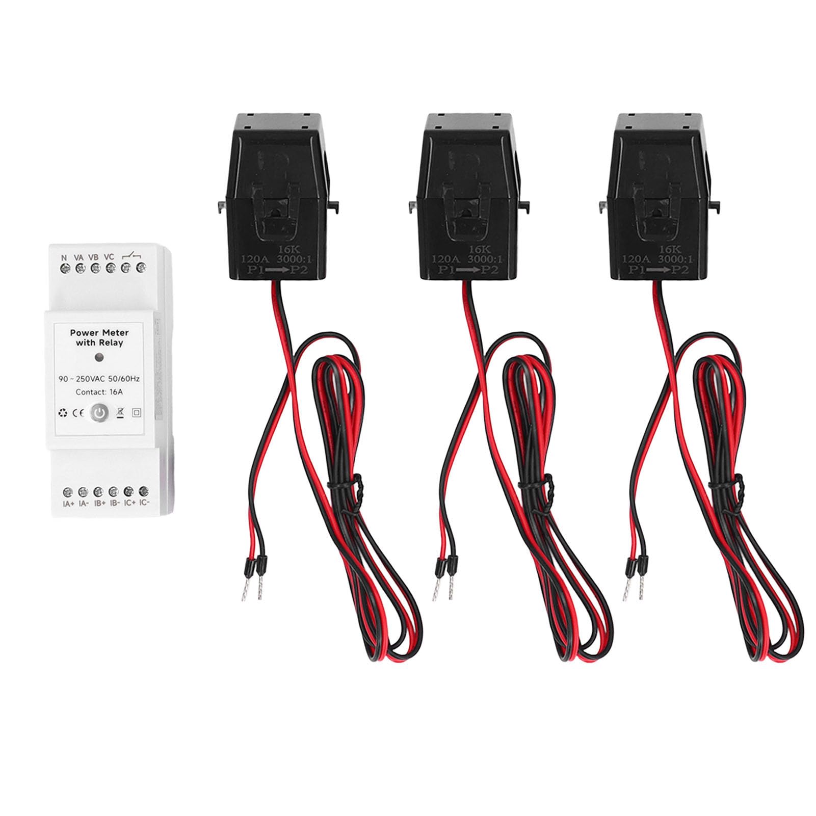 Eujgoov Monitor Energii WiFi, 3-fazowy, 4-przewodowy Inteligentny Licznik Zużycia Energii Elektrycznej ABS z 3 Zaciskami CT 120A, Dwukierunkowy Monitoring Aplikacji w Czasie Rzeczywistym Sterowanie