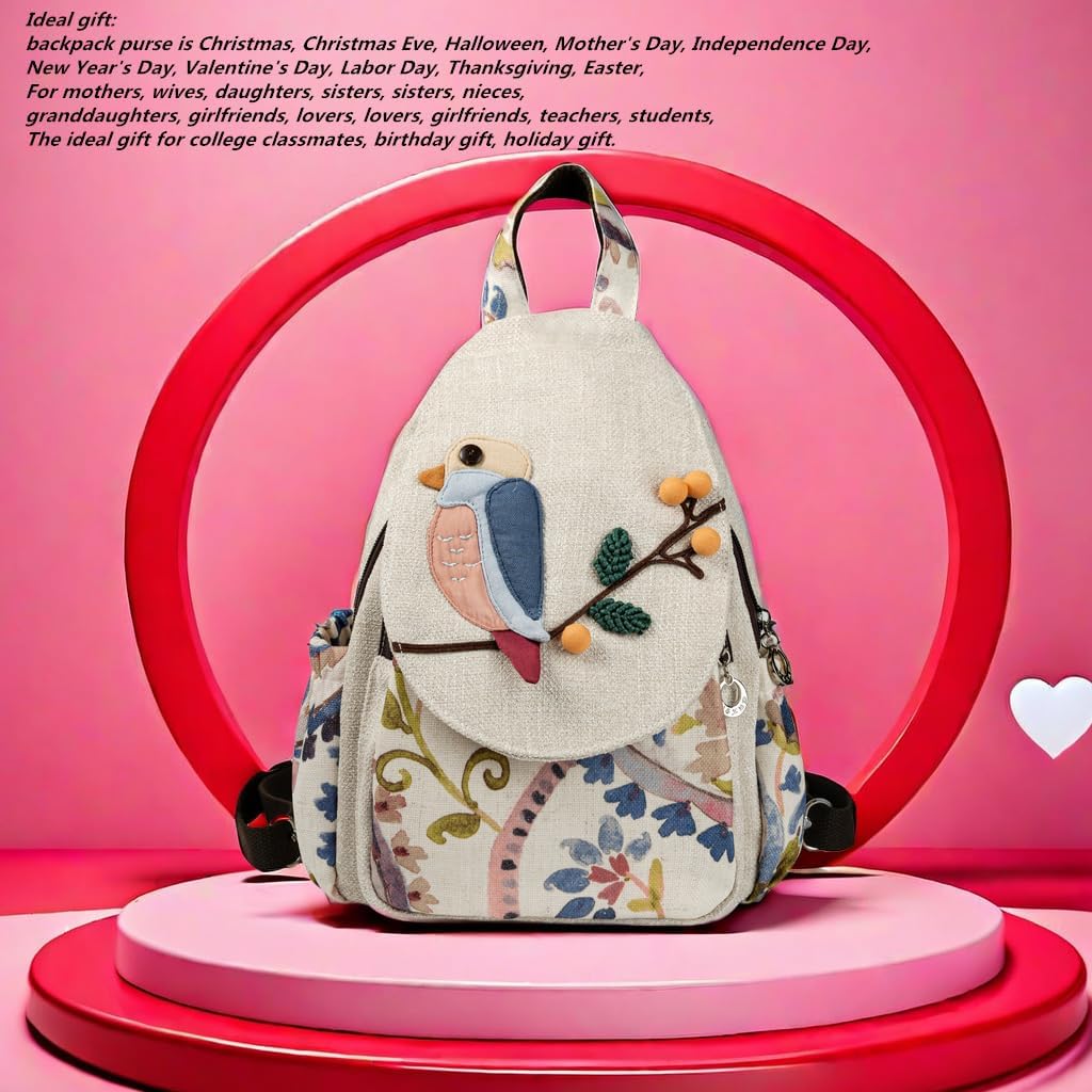 HUANGGUOSHU Bohemian Knit Backpack - Original Handcrafted Design Multi-Pocket, Adjustable, and Ideal Gift for Girls, Moms, and Students Travel Essentials and Schoolbag birdie - Image 5