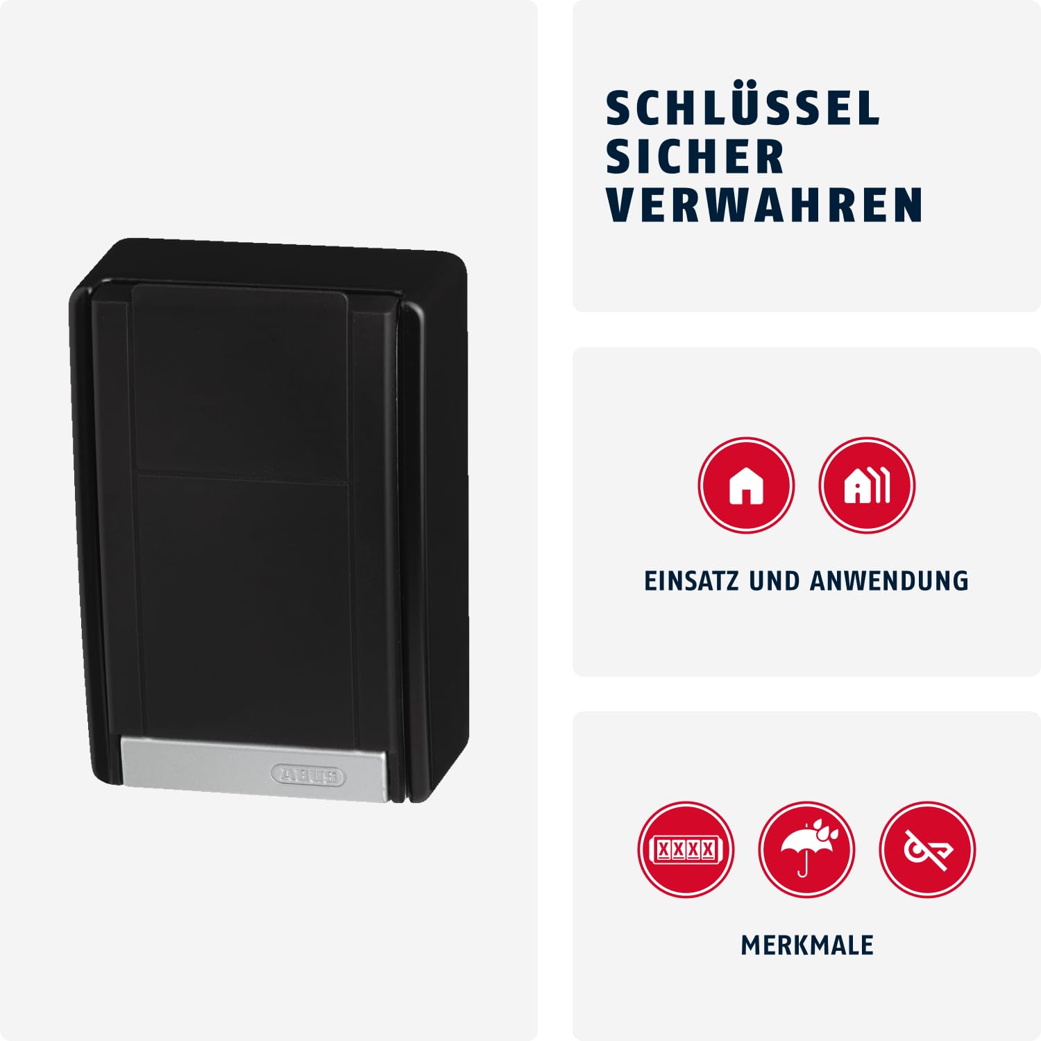 ABUS KeyGarage™ 767 - caja portallaves con soporte para montaje en pared - con código numérico - para llaves u objetos de valor pequeños - negro y plateado