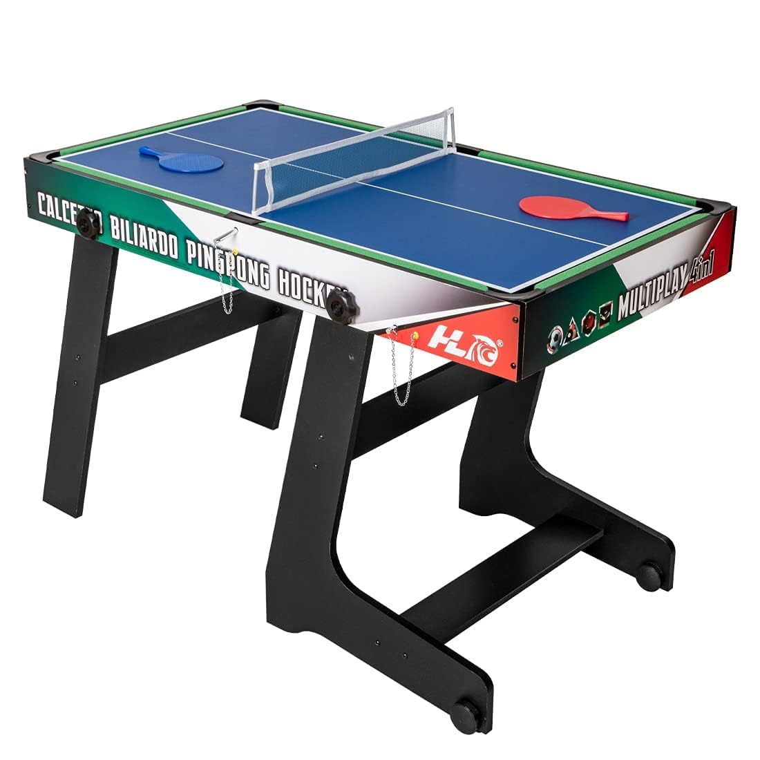 HLC Mesa Multijuegos 4 en 1 Plegable Fútbol Billar Snooker Tenis de Mesa Hockey