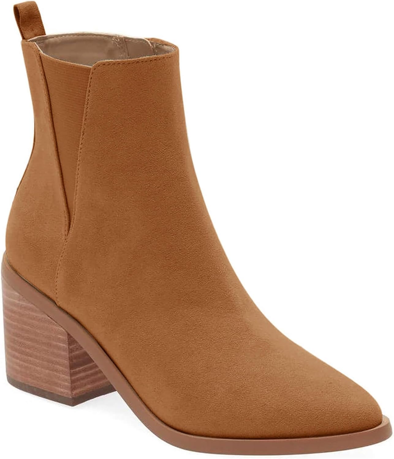 Coutgo Womens Pointed Toe Ankle Boots Chunky Block Stacked Heel Side Zipper Chelsea Fall Booties