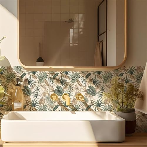 LMYSXAOZ Tile Stickers Tropical Leaves Vinyl Waterproof Stick On Tiles,Self Adhesive Wall Tiles for Kitchen Bathroom, Oilproof Peel and Transfer Sticker 10 PC(20X20cm)