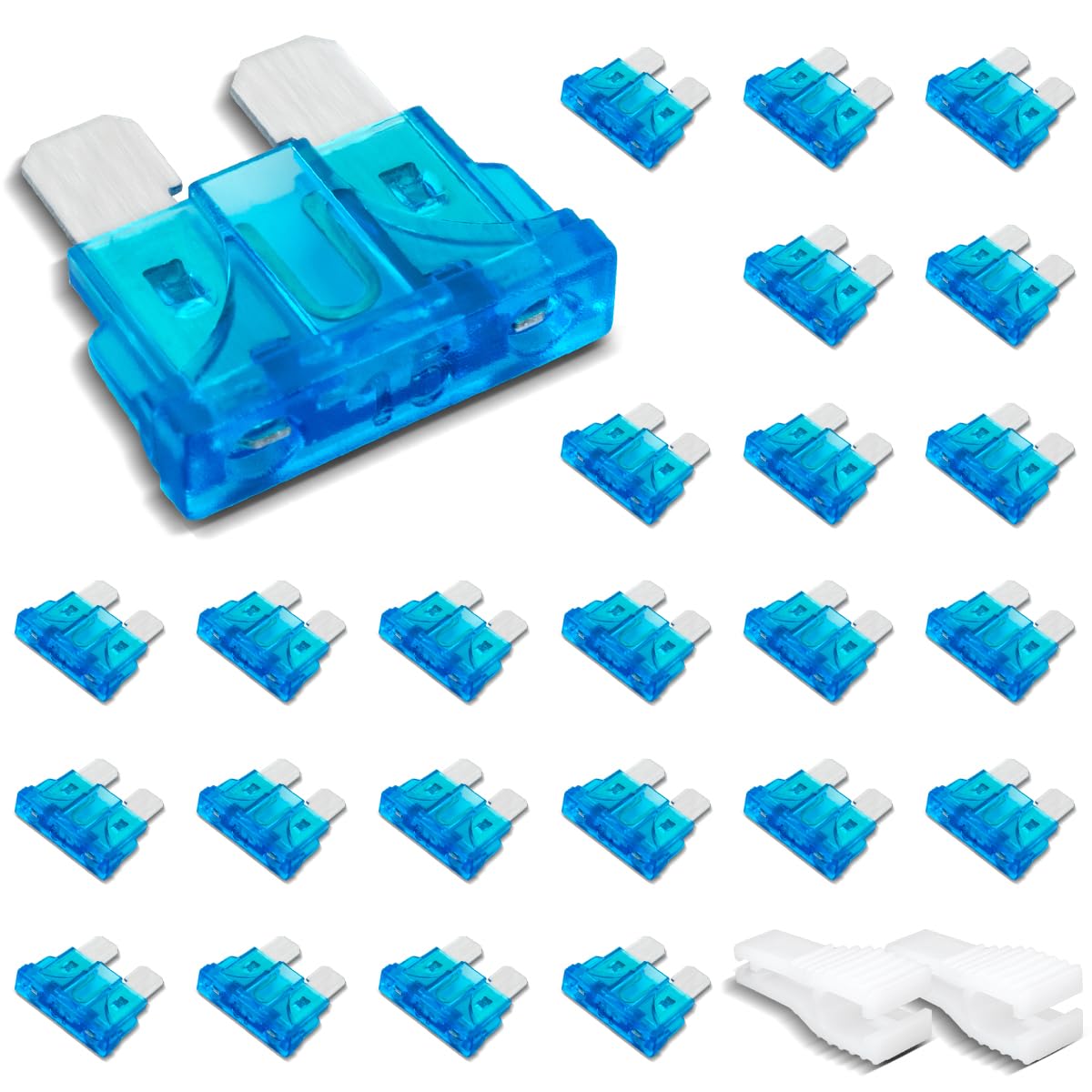 25 Piezas Fusible Mini, Fusible Plano 10A con 2 Clips de Plástico para Coche, Camión y Moto — view 13