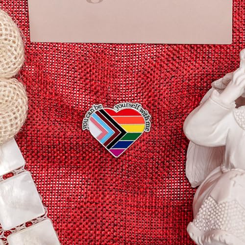 Image of LGBT Rainbow Pride Pins YOU CAN BE YOURSELF WITH ME /YOU ARE SAFE WITH ME Enamel Lapel Pin LGBTQ Pride Ally Pin Progress Pride Brooch Badge Pin for Shirt Backpack Hat Pride Month Decoration Jewelry