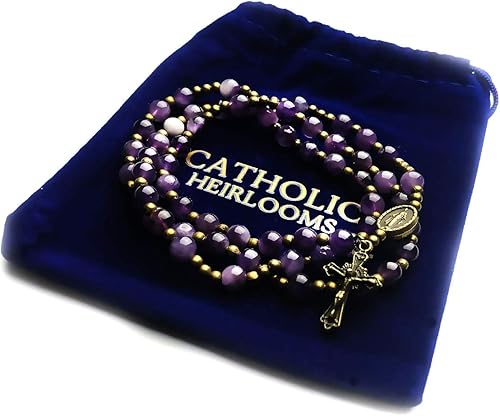 Miniatura 3 de Pulsera de rosario católico de piedra de amatista para mujer con dije de medalla de Virgen María Nuestra Señora de Gracias - Regalos católicos