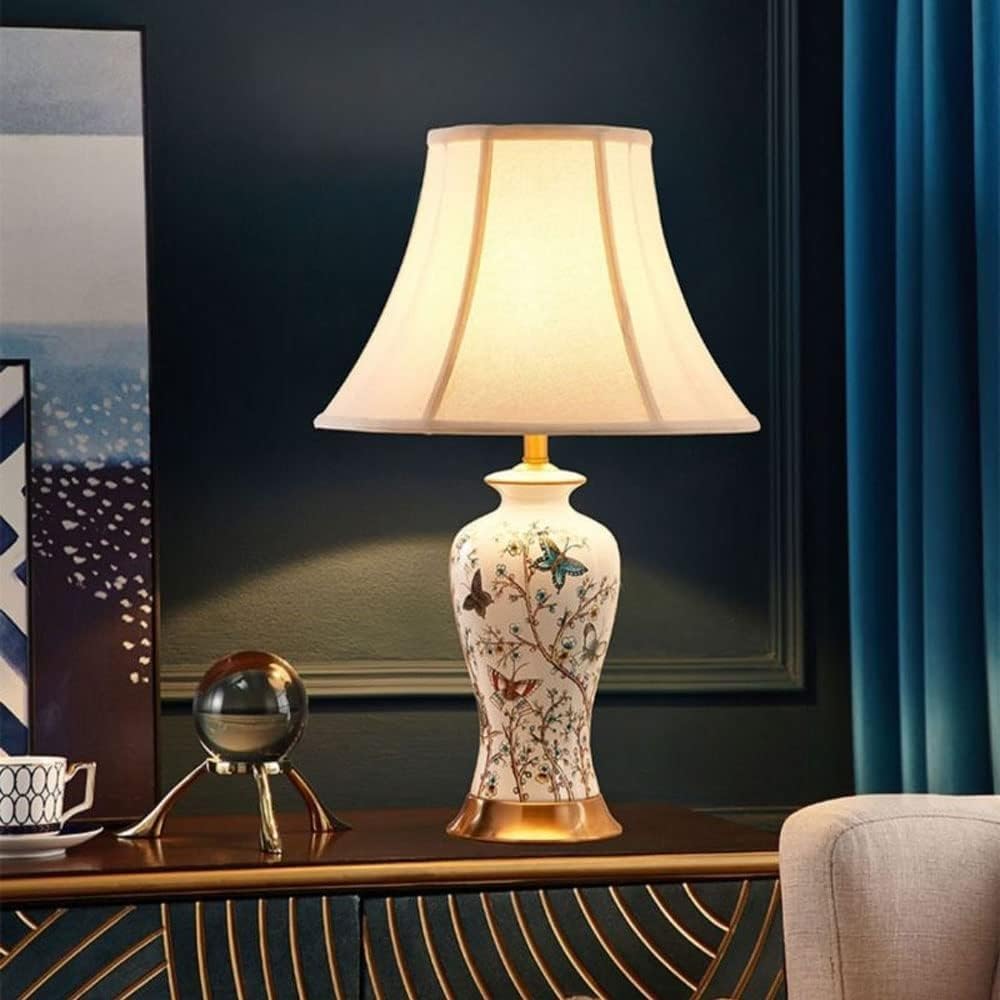 Lampa stołowa, lampka nocna, 22,5" Ceramiczna metalowa lampa stołowa, nowoczesna, ręcznie malowana, kwiatowa, lampka nocna do sypialni, salonu, biura, lampki stołowe do sypialni (pilot zdalnego