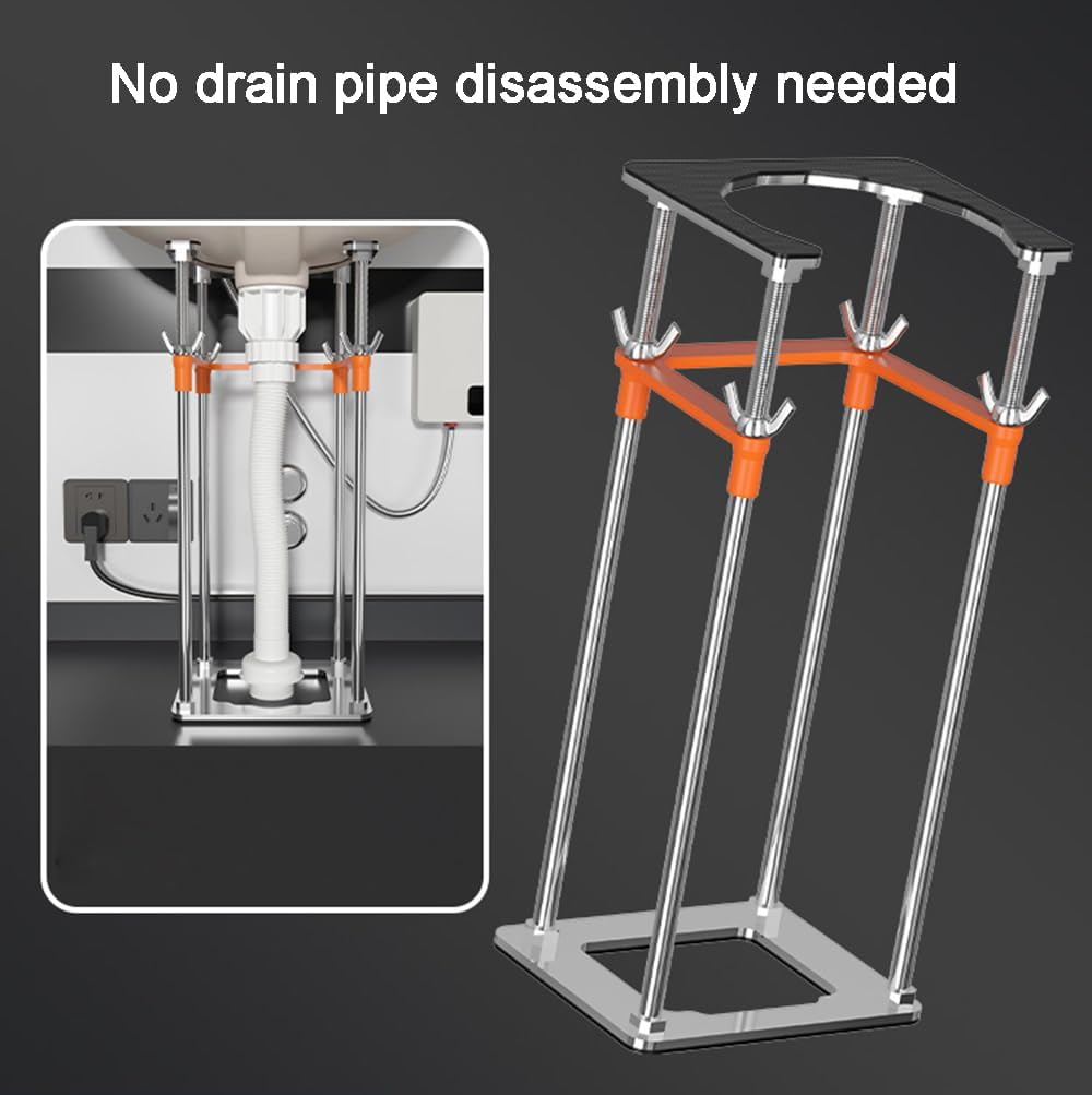 Upgraded Undermount Sink Bracket with 4 Support Rods & Horizontal Reinforcement, Stainless Steel Adjustable Sink Support Legs for Kitchen Sink & Bathroom Wash Basin (11.4-19.7inch)