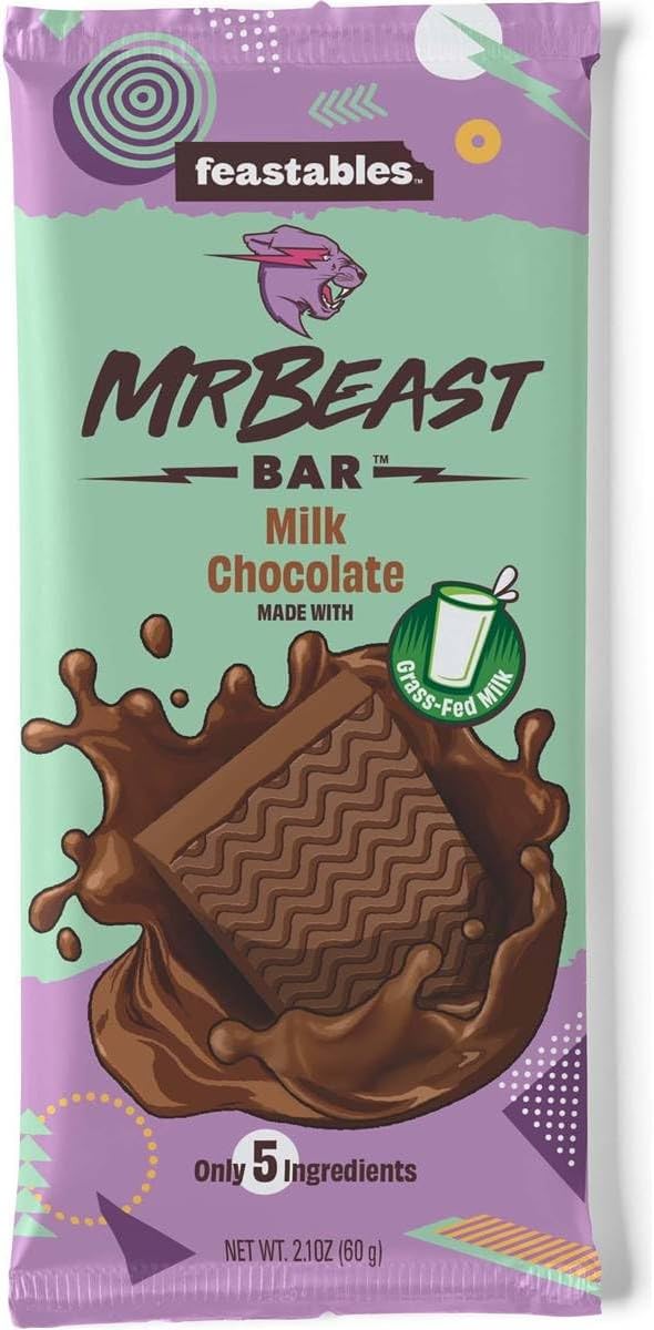 Mr. Beast Milk Chocolate Made with Grass-Fed Milk Chocolate and Organic Cocoa. Only 5 Ingredients, 2.1 Oz 60g
