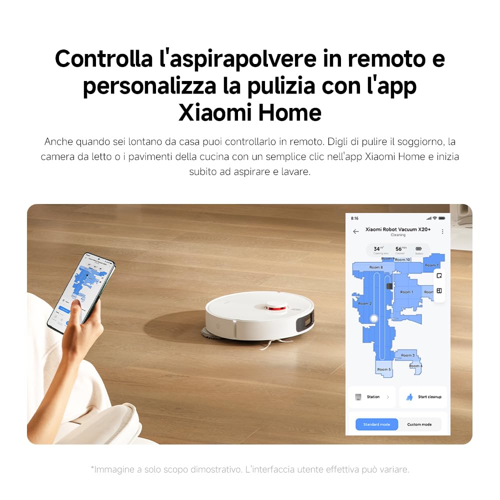 Xiaomi Robot Vacuum X20+, Robot Aspirapolvere Lavapavimenti, Stazione Smart All-in-one, Aspirazione 6.000 Pa, Navigazione Laser 3D, Lavaggio e Pulizia Pavimenti con Doppio Panno Rotante, Controllo App