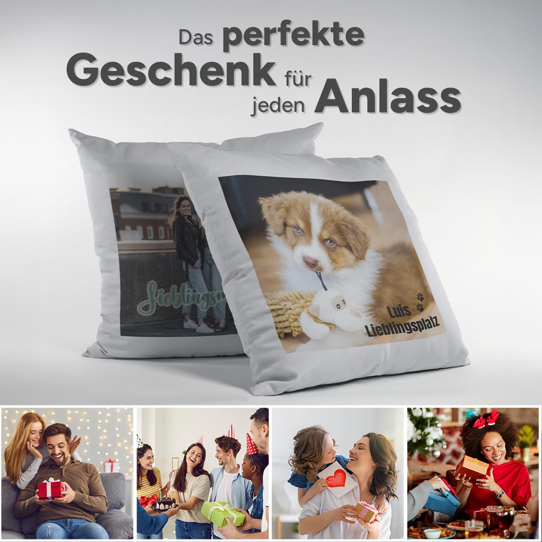 Personalisiertes Kissen 40x40 cm mit Foto & Kissenfüllung – Individuelles Fotokissen mit Bild – Personalisiertes Geschenk für Frauen, Männer & Freundin – Dekokissen & Kuschelkissen, Weiß/Schwarz