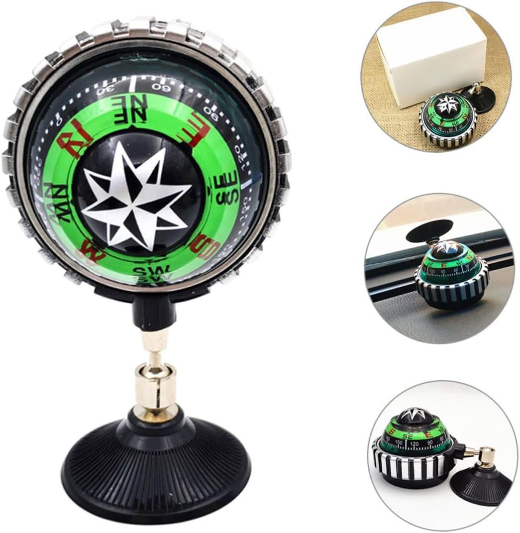 2pcs Automotive Dashboard Compass Ball with Strong Suction Cup Green Colorful Car Directional Aid for Truck Boat Outdoor Use Mount for Stable Orientation