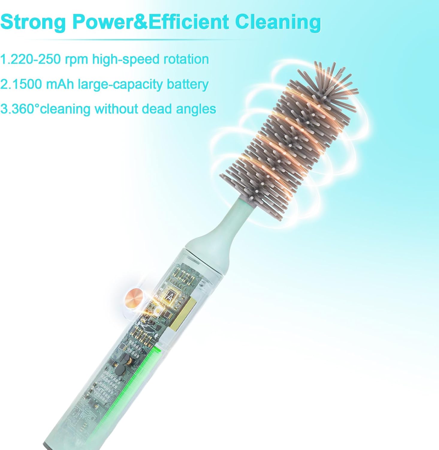 Electric Bottle Cleaner Set - 4 Piece Silicone Brush for Bottles, Pacifiers, Straws - USB Charged 360 High-Speed Rotation Cleaning