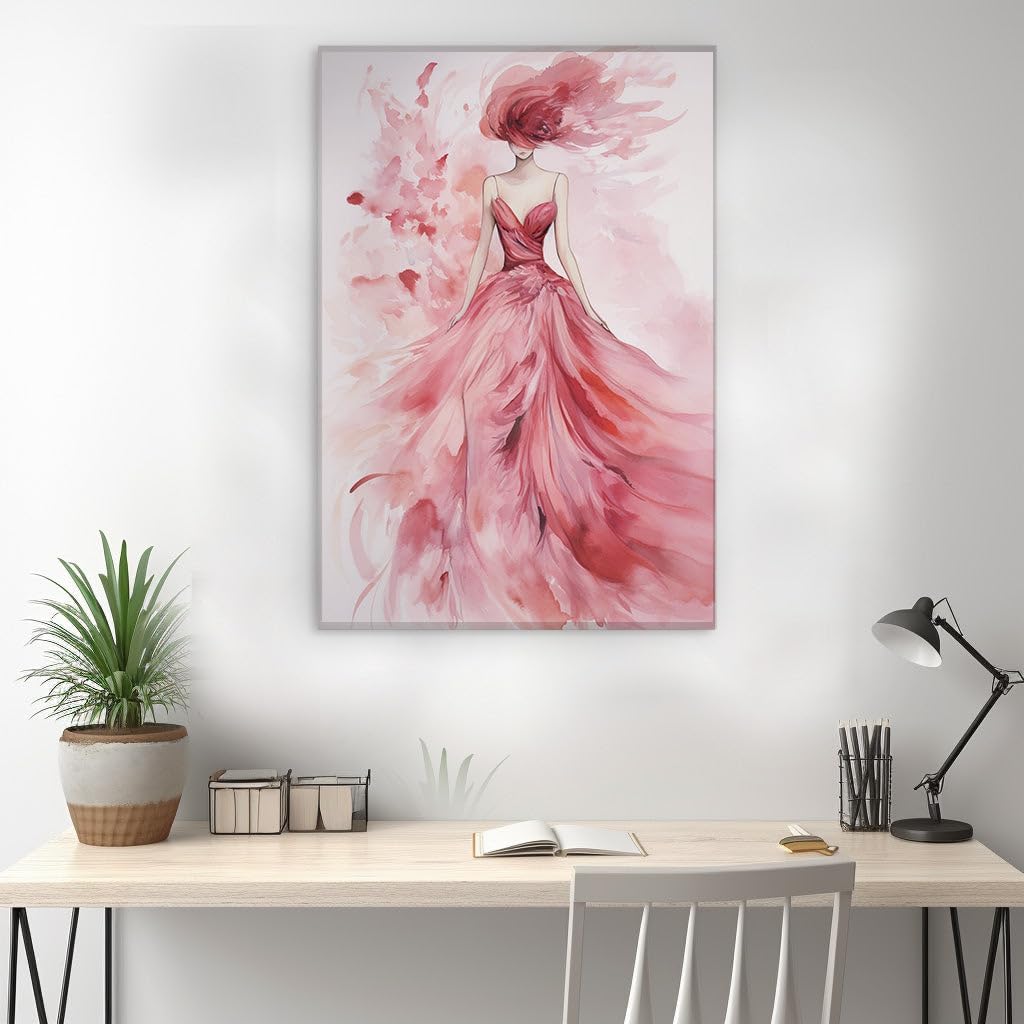 Canvas for Living room. Blooming Elegance The Enigma of a Woman Shrouded in Red, 27 x 18 inch Canvas Wall Art - Contemporary Masterpieces - Modern Home Decor