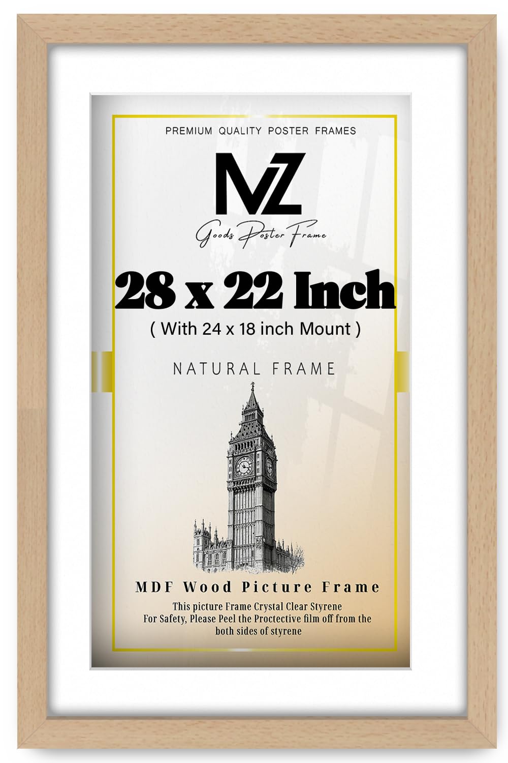 MZ GOODS | MDF Premium Wall Hanging Frame (60.96 x 45.72 cm) With (18 x 12 Inch) White Mount Engineered Wood | 24X16 Inch Certificate, Painting, Professional Display [ Beech ]
