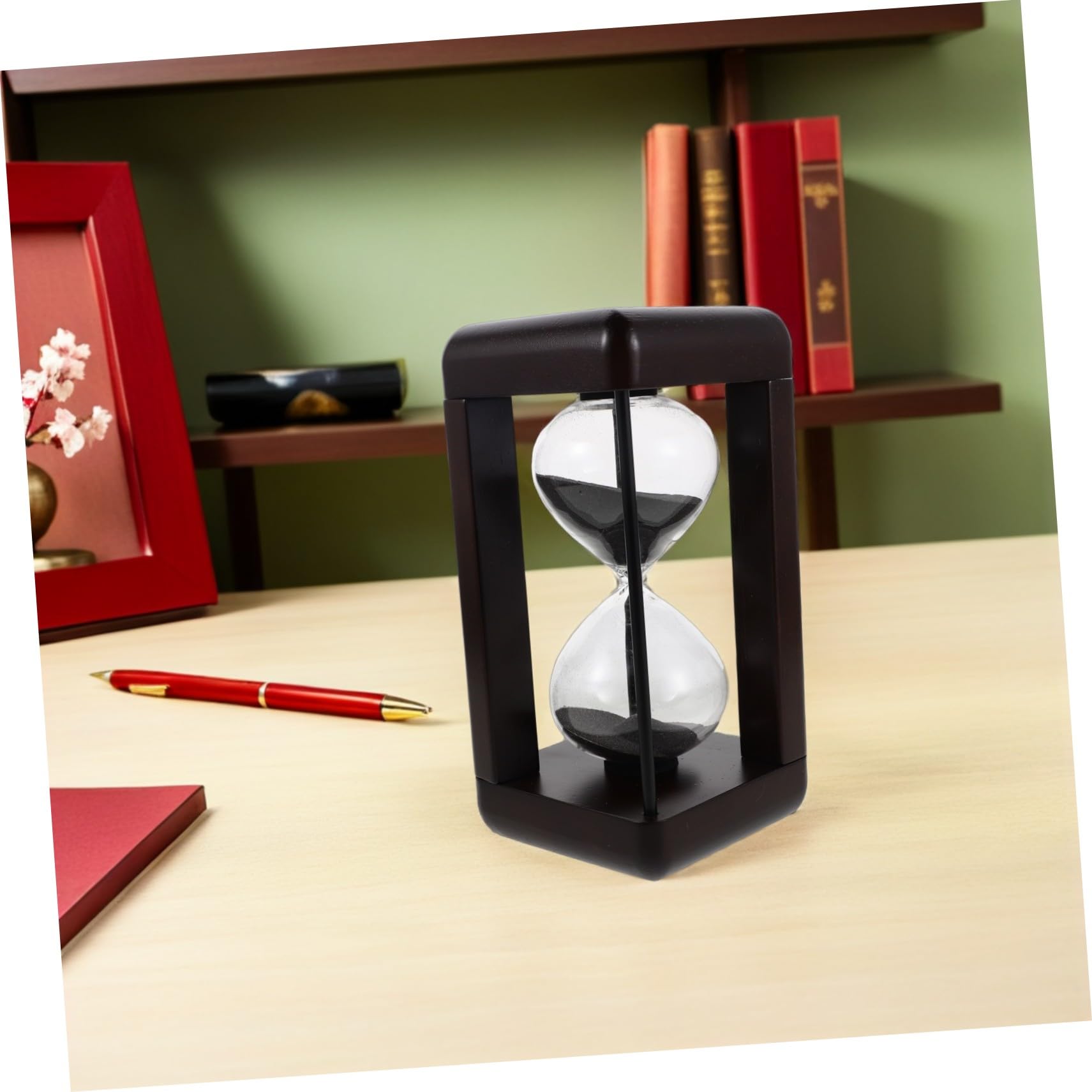 Temporizador de Reloj de Arena Negro de Vidrio y Madera