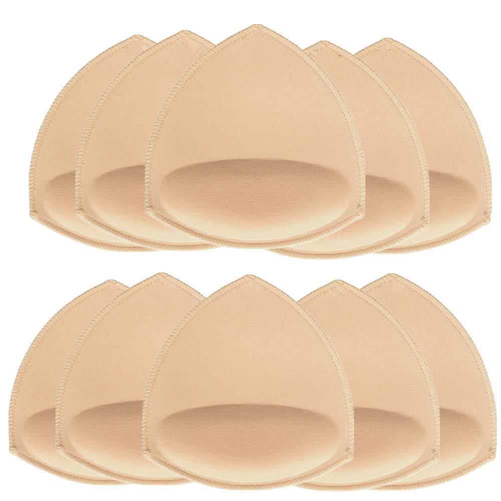 SKENGWEL 5 pairs Women's Triangle Bra Pads Inserts Removable Push Up Sports Bra Cups Replacements For Bikini Top Swimsuit (Triangle 5 Pairs BEIGE B/C)