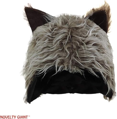Miniatura 4 de Sombrero de orejas de lobo peludo para adultos, con texto amigable con el texto, guantes de disfraz de monstruo de hombre lobo marrón, Gris, café