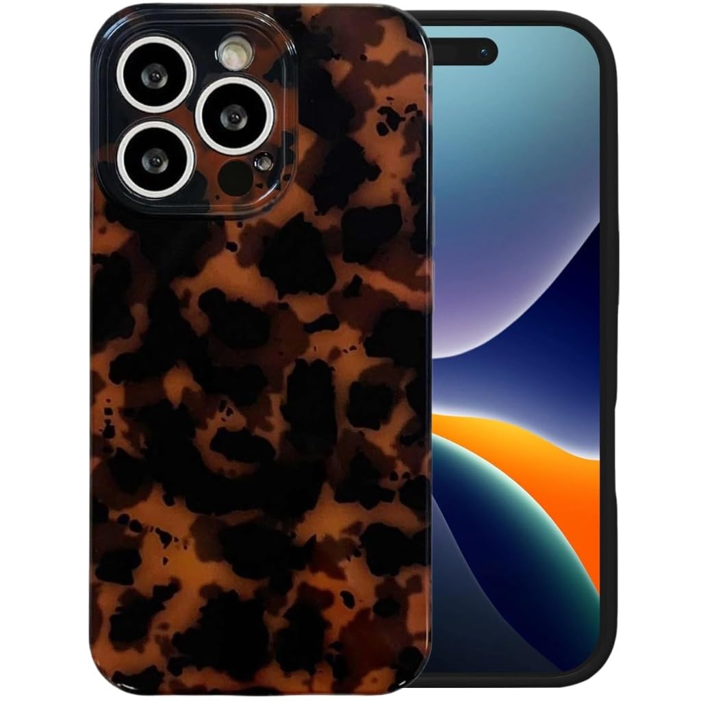 Vintage Tortoise Shell Phone Case for iPhone 16 Pro 6.1in, Brown Turtle Phone Case, Leopard Cheetah Print Cool Girly Chic Trendy Animal Pattern Slim