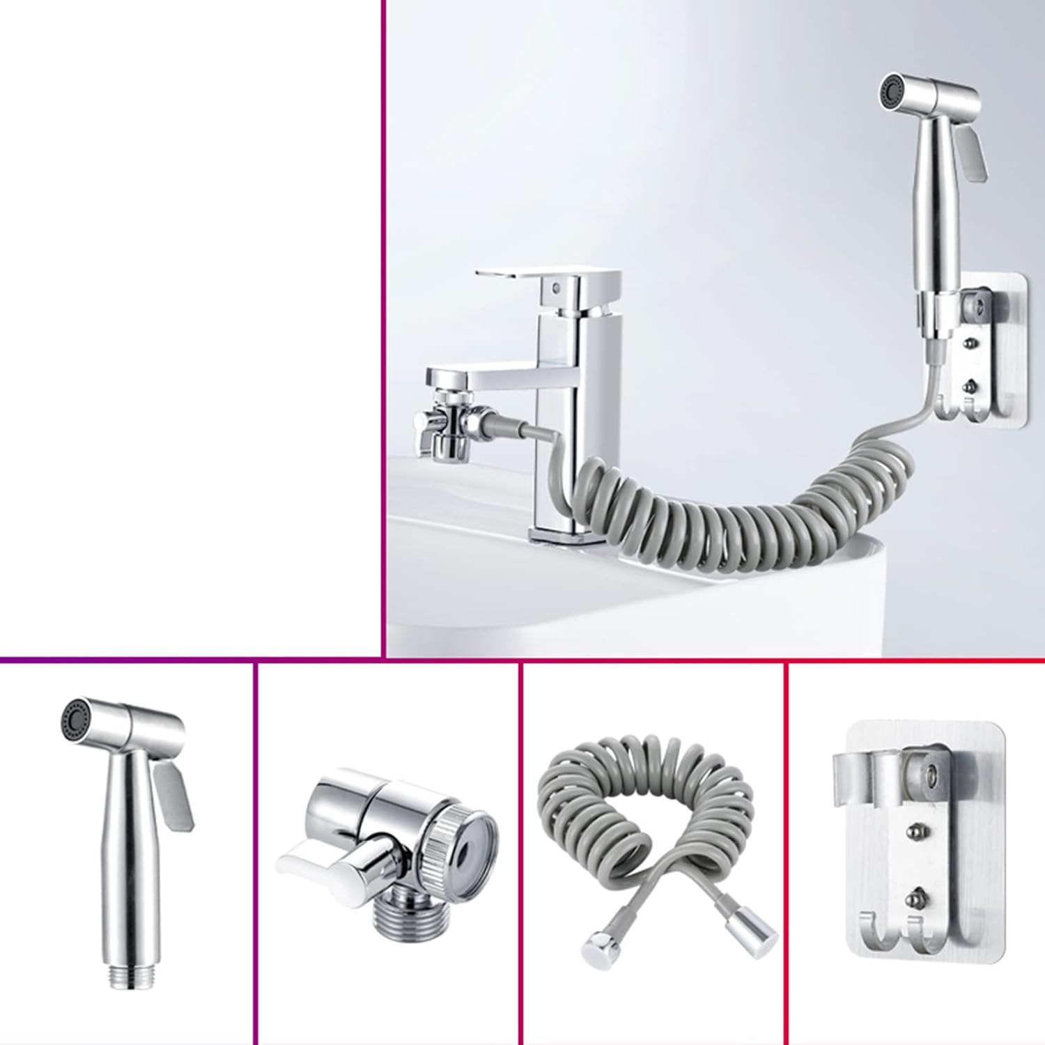 FIDEMM Hand Shower Sink Shower Hose Sprayer Sink Sprayer Attachment for Faucet Sink Hose Sprayer Attachment Kitchen with Detachable Hose for Bathroom Hair Washing,Chrome B (Color : Brushed)