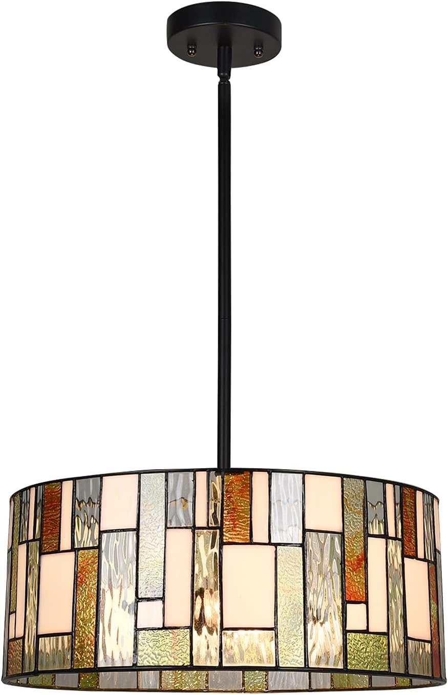 ARTZONE Tiffany Pendant Light, 16" Wide Modern Style Stained Glass Round Hanging Lamp for Kitchen Island, Dining Room, Foyer