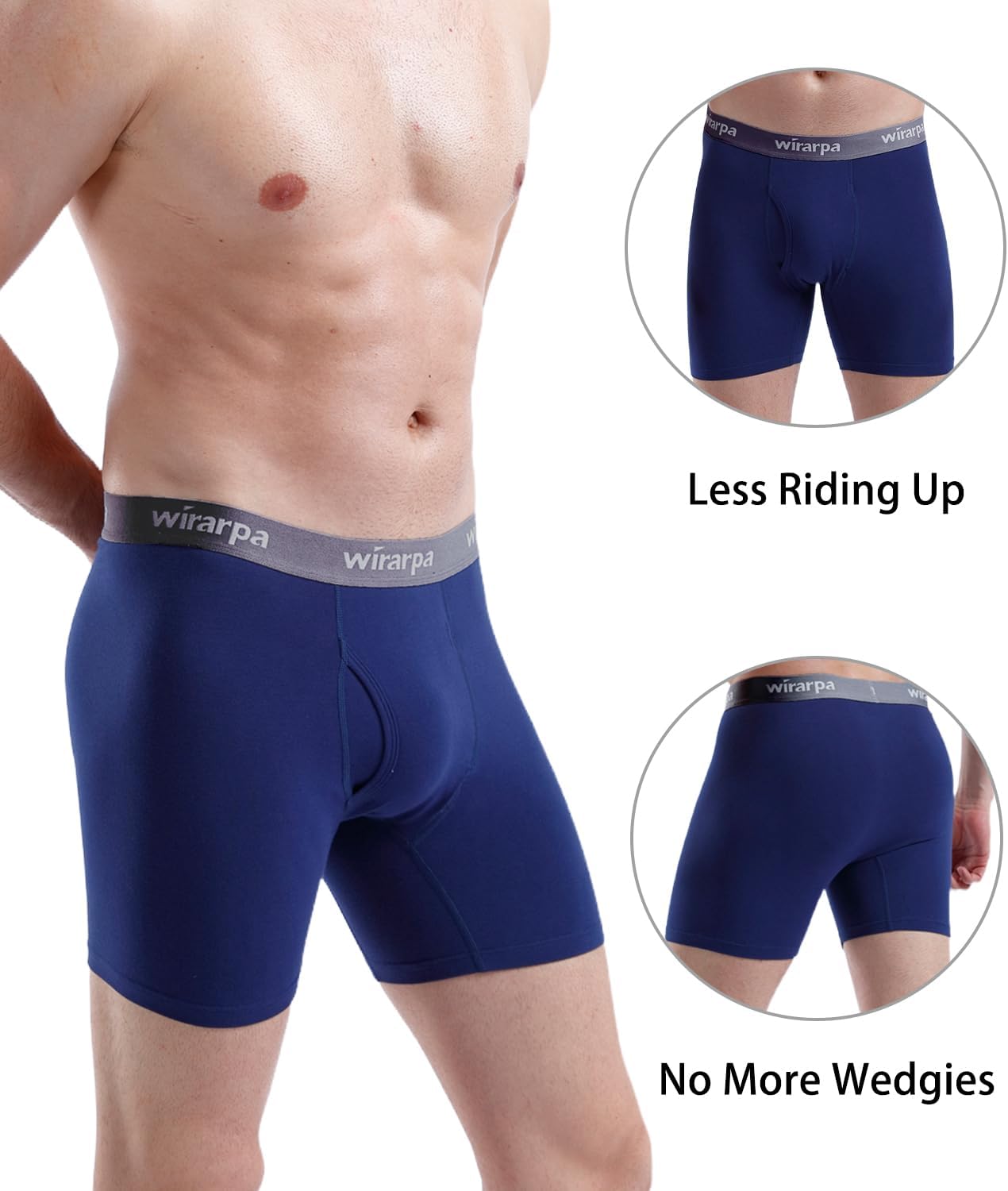 wirarpa Men's Boxer Briefs Cotton Stretch Underwear Open Fly Tagless Underpants Regular Leg 4 PackPack - Image 3