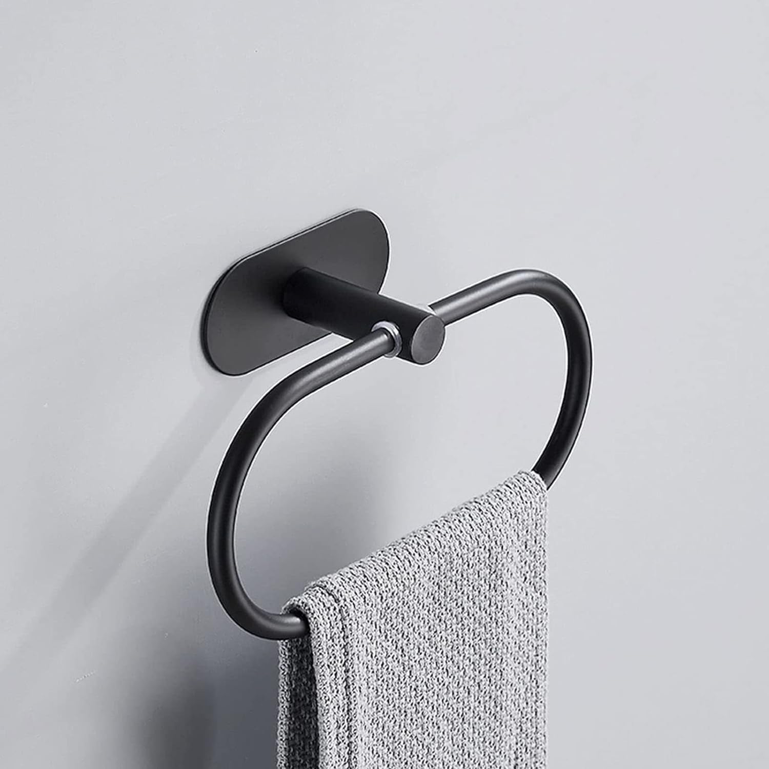 JIALTO 1 PCS Self Adhesive Towel Ring Matte Black, Oval Shaped Modern Hand Towel Holder, Stainless Steel Adhesive Hand Towel Hanger for Bathroom & Kithen Wall Mount (No Drilling) (Black)-image-43