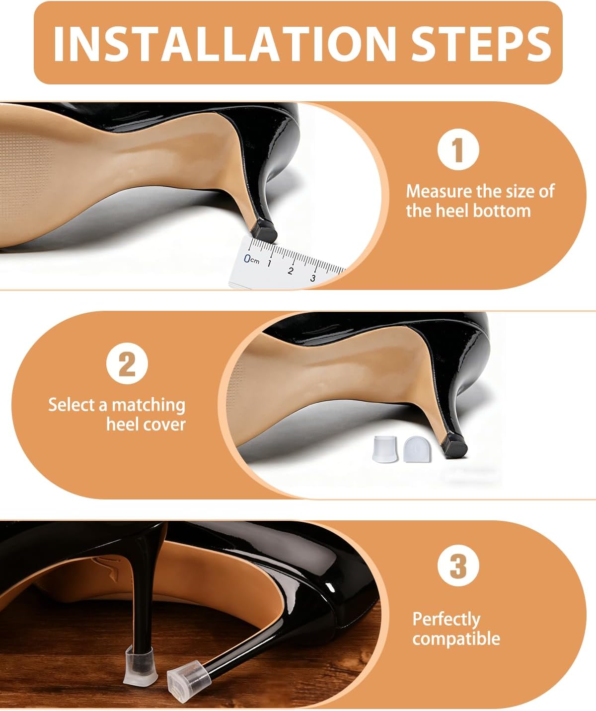 15 Pcs Heel Caps for High Heels, Black High Heel Replacement Tips, Women‘s Shoe Repair Caps, Durable Rubber Heel Protectors with Metal Pin, Anti-Slip Noise Reducing Design