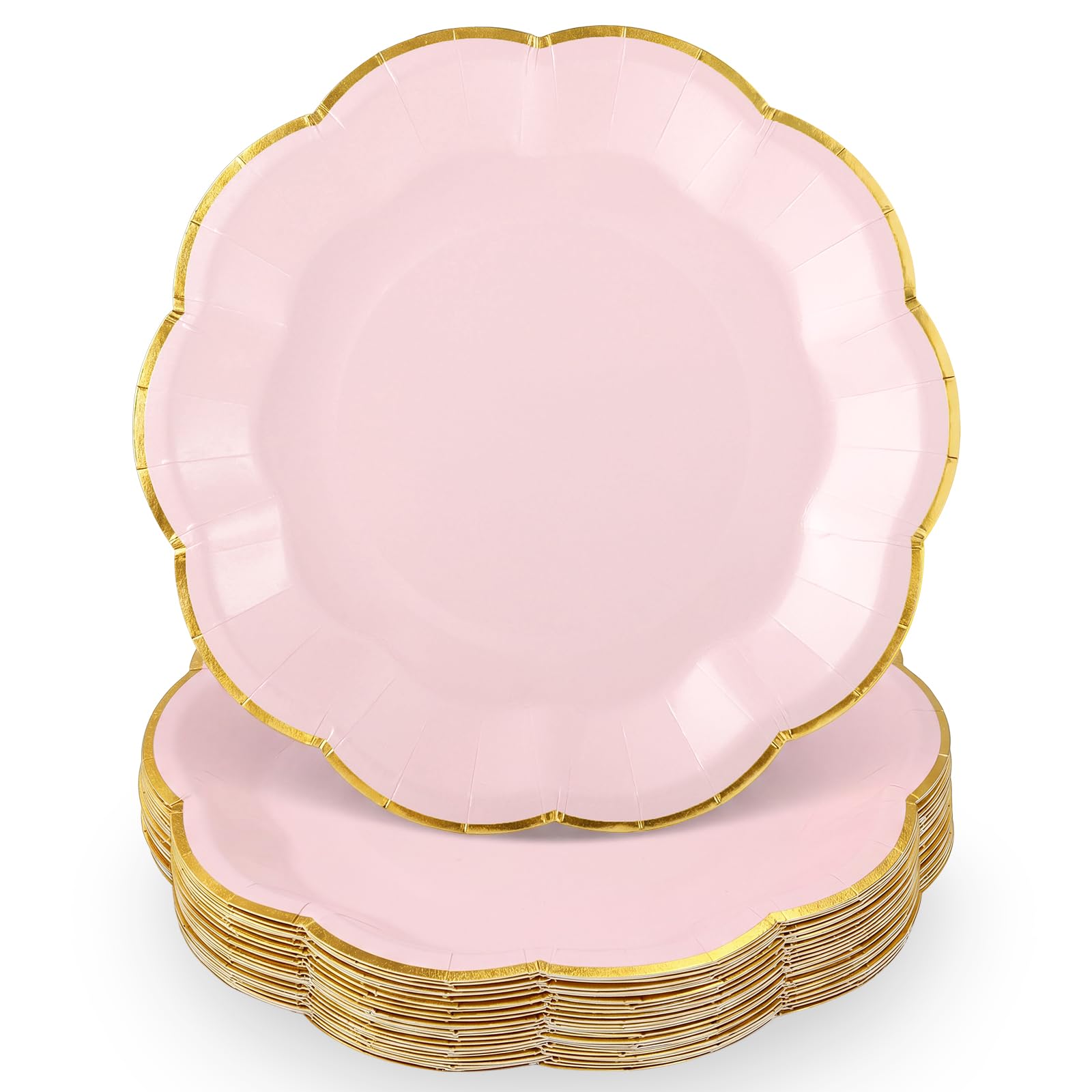 30 Pcs Pink and Gold Plates 9 Inch Pink Plates with Gold Rim for Party