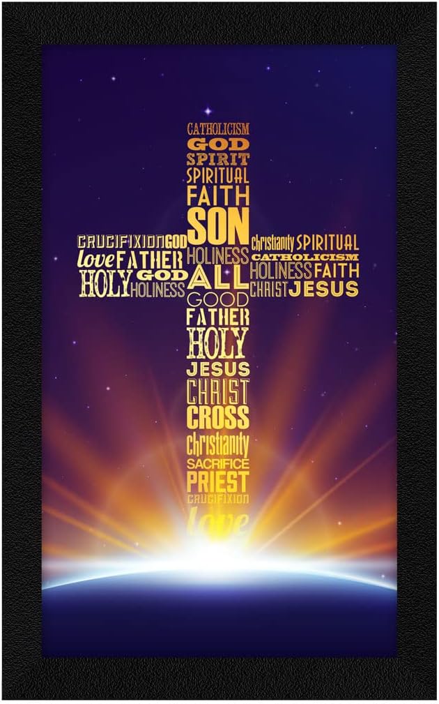 Jitesh Arts Lord Jesus Cross Wall Painting | Motivational Catholic Framed Art for Home, Office, Living Room, Bedroom, Kitchen & Dining Room Décor | 8.5 x 13.5 Inches