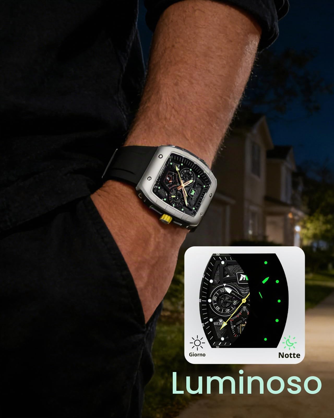 MEGALITH Orologio Uomo Militare Grande Sport Orologi da Polso Cronografo Impermeabile Orologio Uomo Moda Analogico Quarzo Quadrato Quadrante Disegno Gomma Luminosi Calendario Regali Eleganti per Uomo