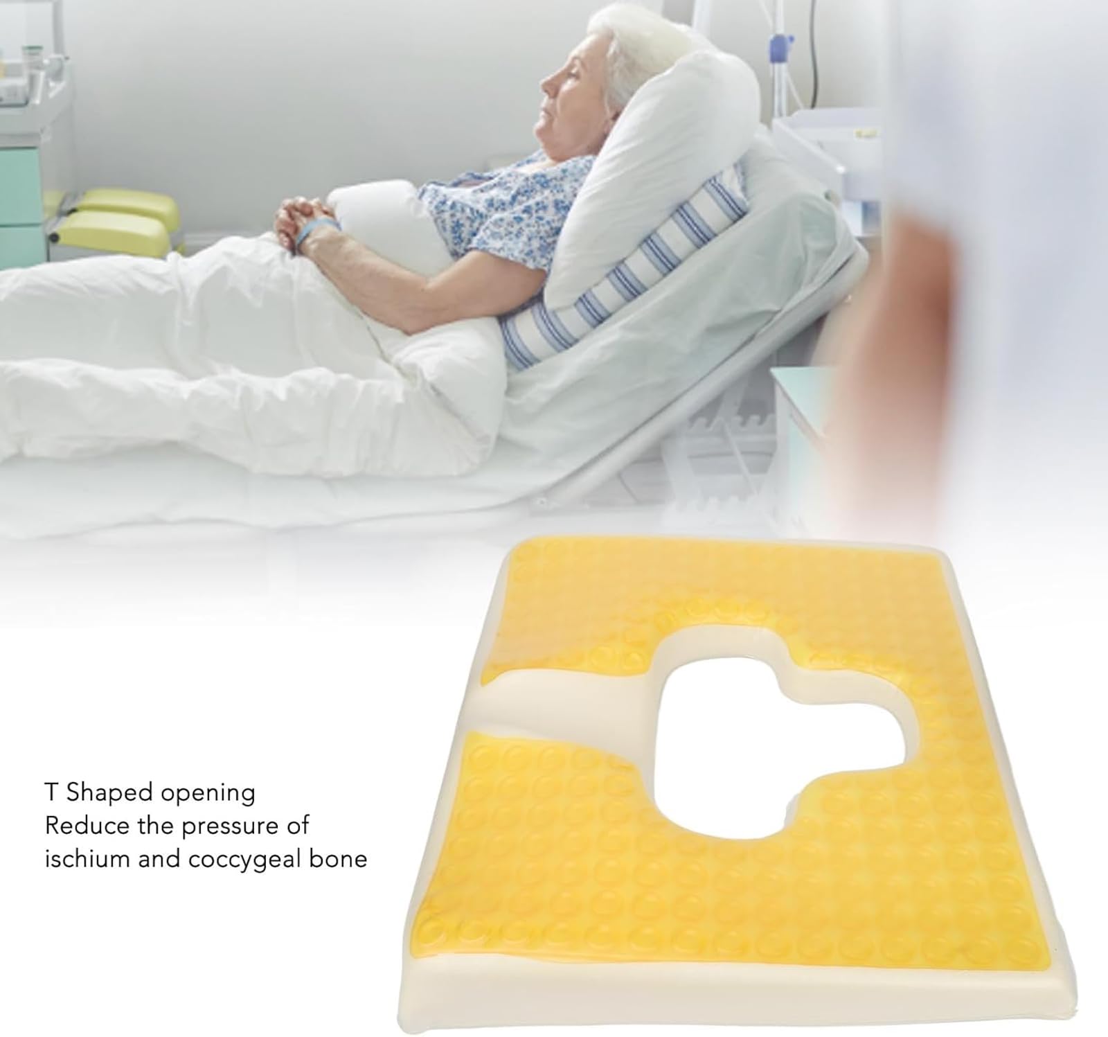 Cojín Antiescaras, Cojines para El Trasero, Almohada para El Coxis con Apertura En Forma De T, para Personas Mayores, Postrados En Cama, Discapacitados, Amarillo