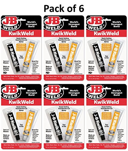 J-B Weld 8276 KwikWeld Quick Setting Steel Reinforced Epoxy - 2 oz, Pack of 6