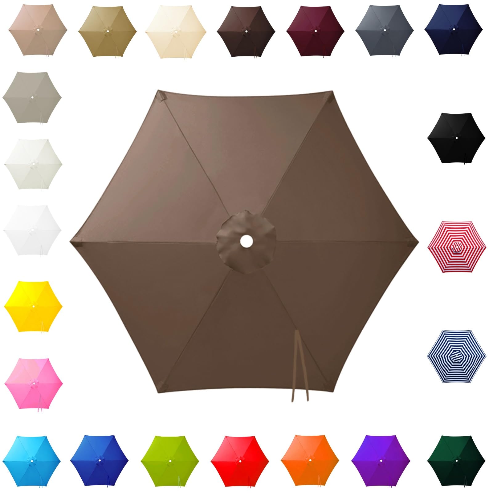 3.0m Replacement Parasol Canopy for 6 Arms, 2m-3m Patio Umbrella Cloth, Waterproof Outdoor Garden Canopy, Beach Parasols Covers, Fabric Sun Shade Top Only, for Pool Lawn(Light Brown,2.50m/8.2ft) โ image 1