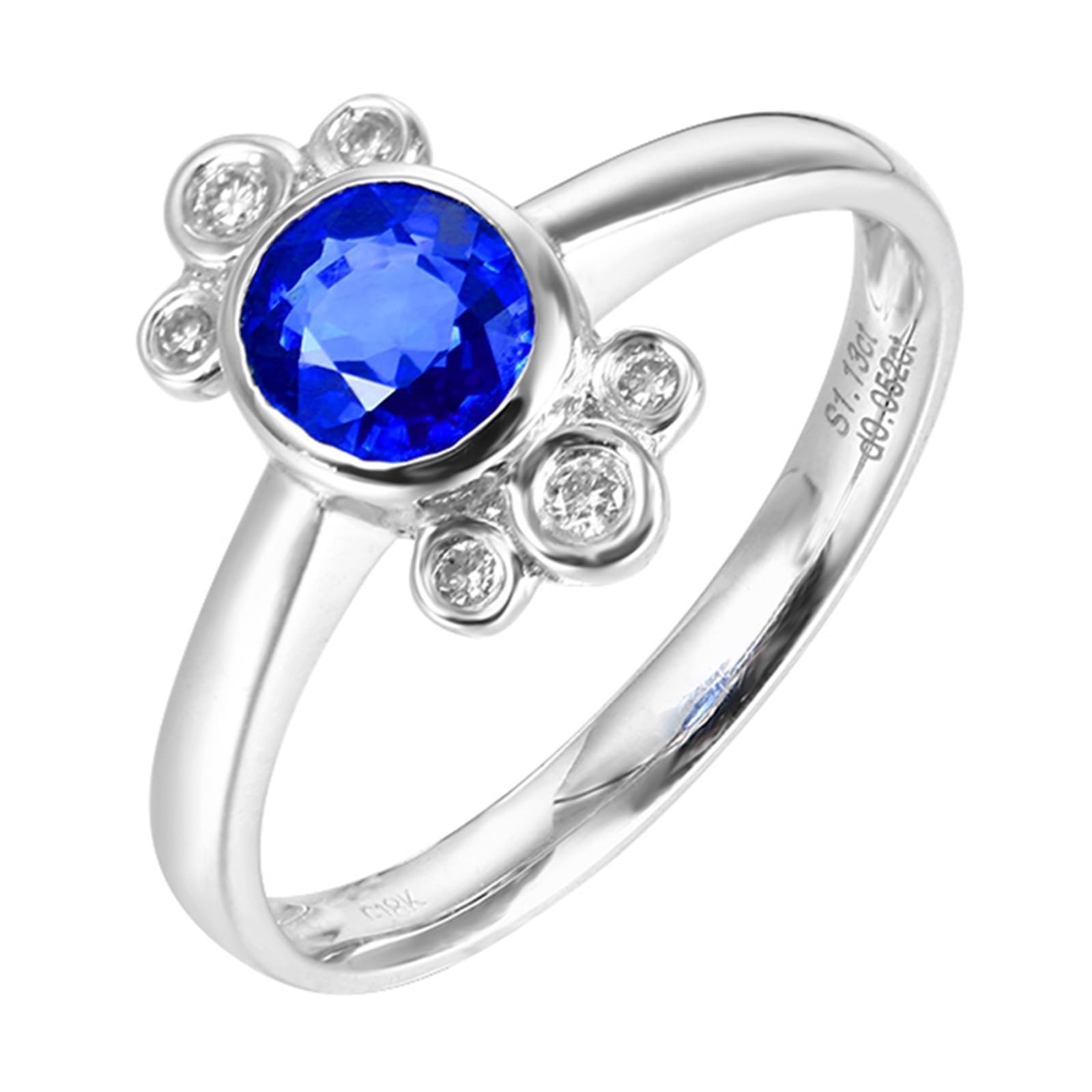 Anillo de compromiso de oro blanco de 18 quilates para mujer, zafiro azul ovalado, anillo para mujer ovalado con zafiro de 1,13 quilates y anillo de diamante para mujer